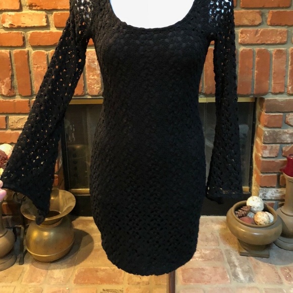 Vintage Black Coachella Chic Eyelet Mini Dress - Picture 4 of 10
